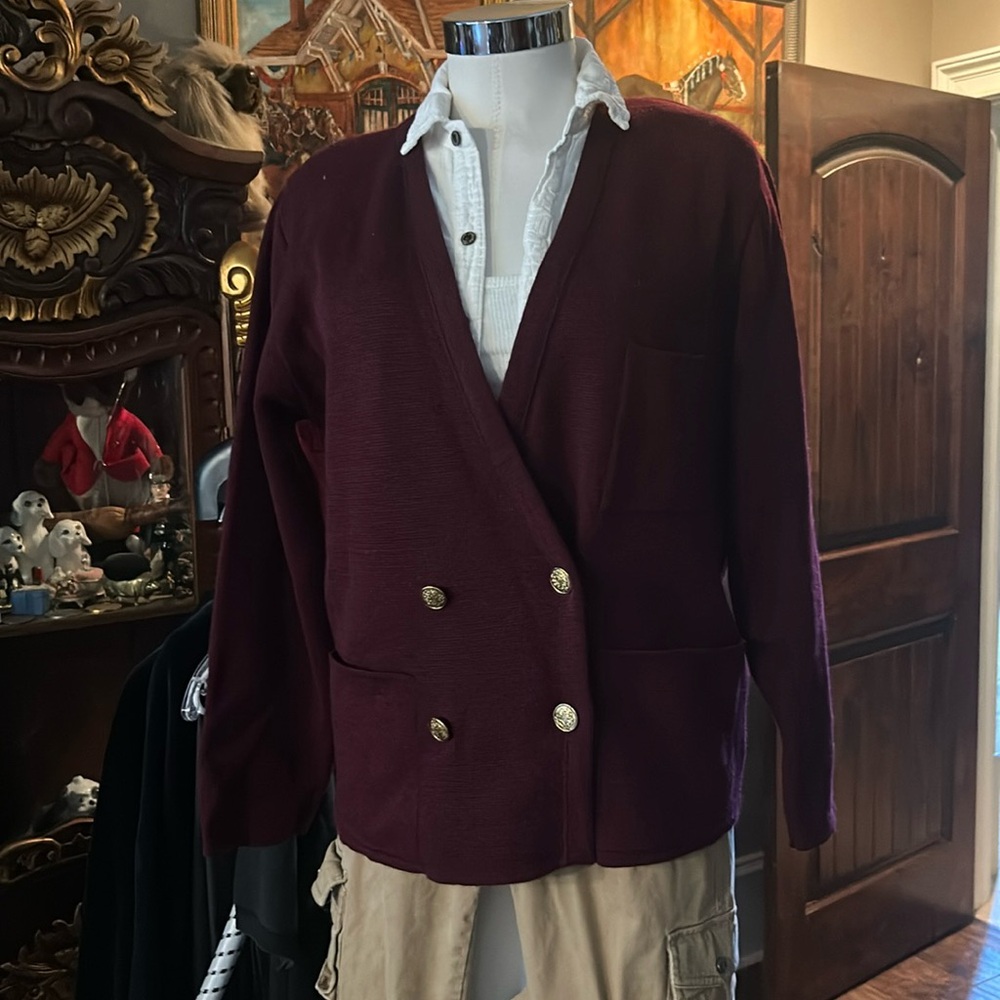 Vintage Barrie Pace Ltd 100% Wool Blazer Burgundy Gold Buttons GVC Sz M